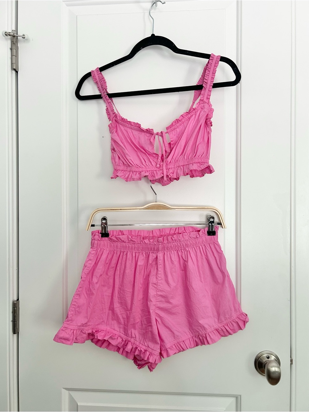 Aerie Ruffle Trim Cami and Shorts Pajama PJ Set Cotton